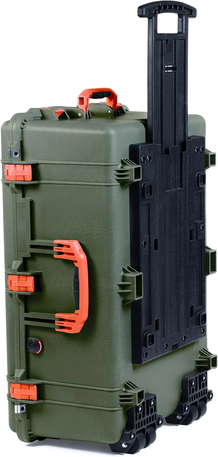 ColorCase Pelican 1650 Case OD Green - Large Sized Rolling Waterproof Case with Pick & Pluck Foam & Convoluted Lid Foam - Orange Handles & Latches