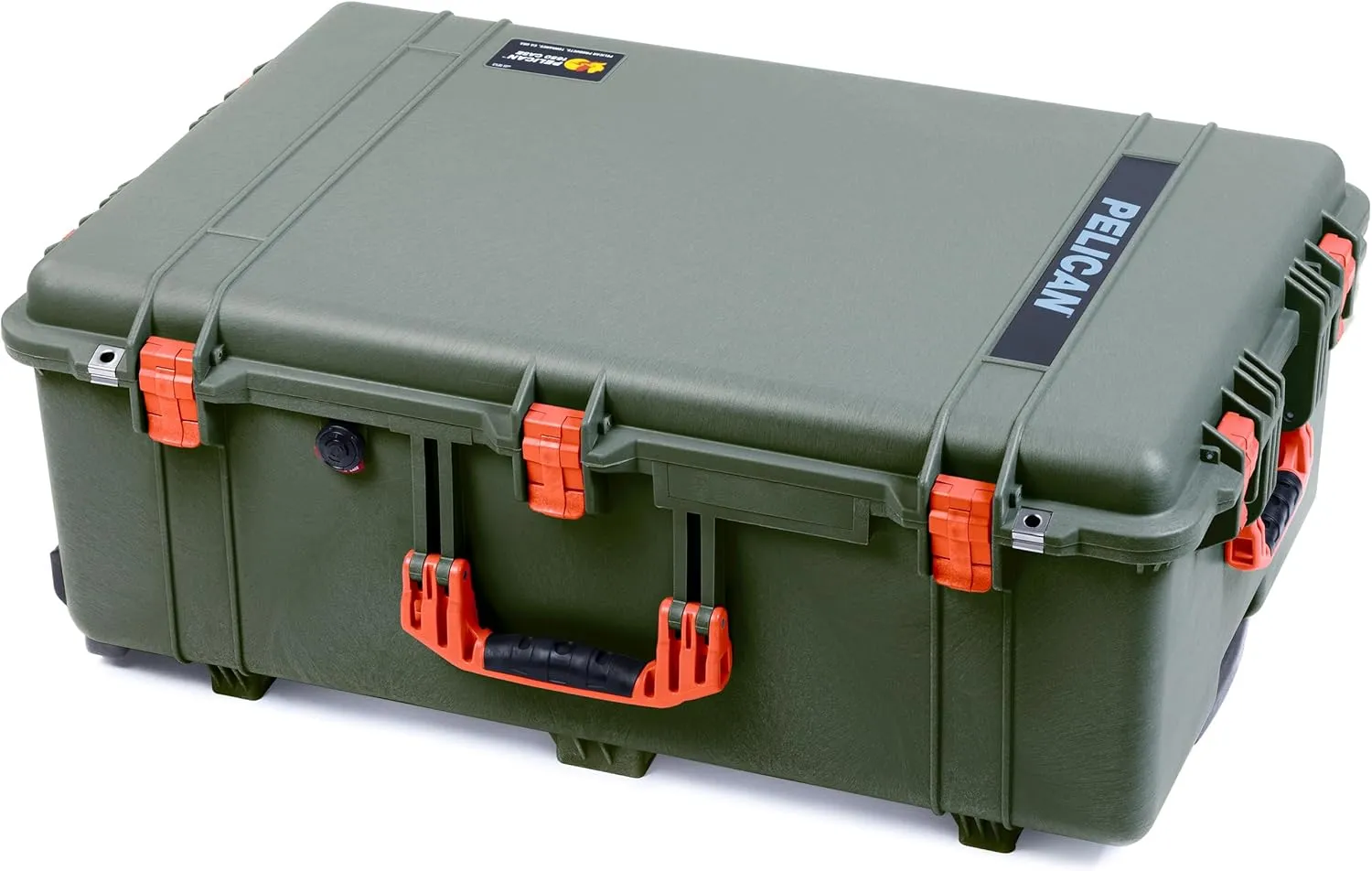 ColorCase Pelican 1650 Case OD Green - Large Sized Rolling Waterproof Case with Pick & Pluck Foam & Convoluted Lid Foam - Orange Handles & Latches