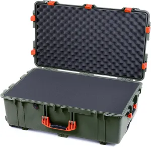 ColorCase Pelican 1650 Case OD Green - Large Sized Rolling Waterproof Case with Pick & Pluck Foam & Convoluted Lid Foam - Orange Handles & Latches