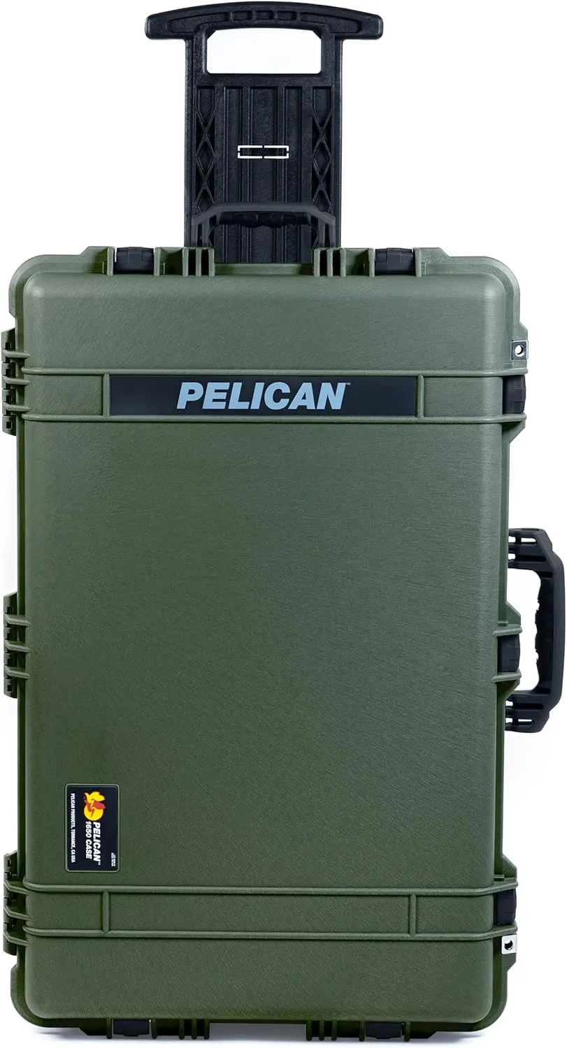 ColorCase Pelican 1650 Case OD Green - Large Sized Waterproof Rolling Case with Grey Padded Dividers & Mesh Lid Organizer - Black Handles & Latches