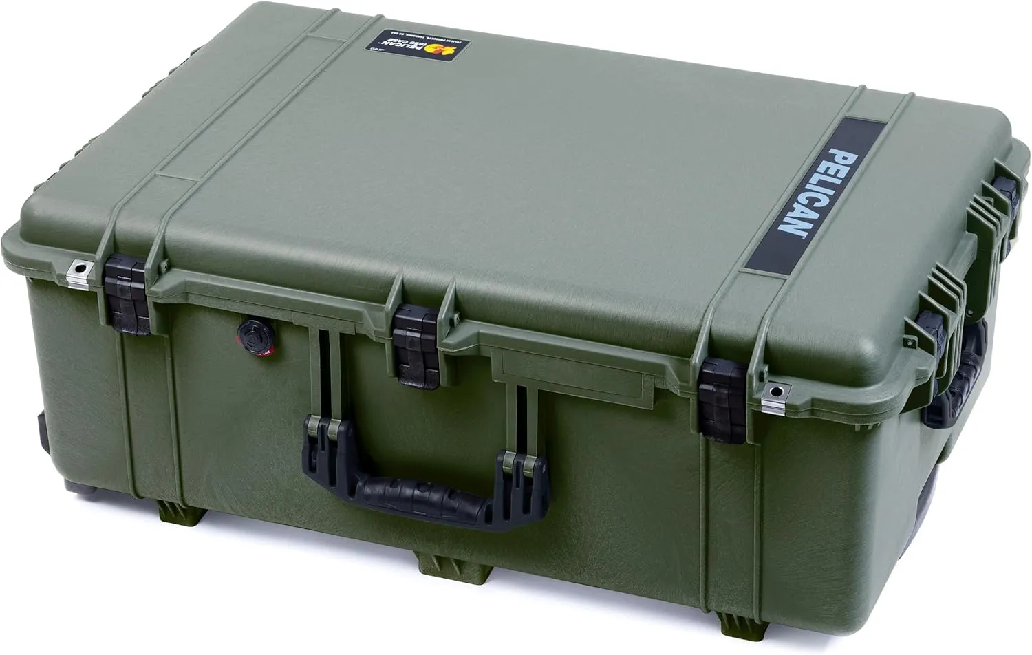ColorCase Pelican 1650 Case OD Green - Large Sized Waterproof Rolling Case with Grey Padded Dividers & Mesh Lid Organizer - Black Handles & Latches