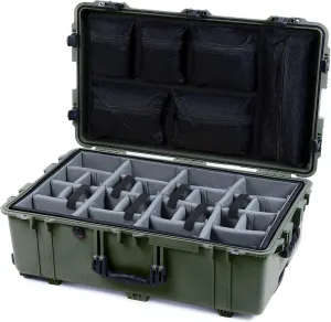 ColorCase Pelican 1650 Case OD Green - Large Sized Waterproof Rolling Case with Grey Padded Dividers & Mesh Lid Organizer - Black Handles & Latches