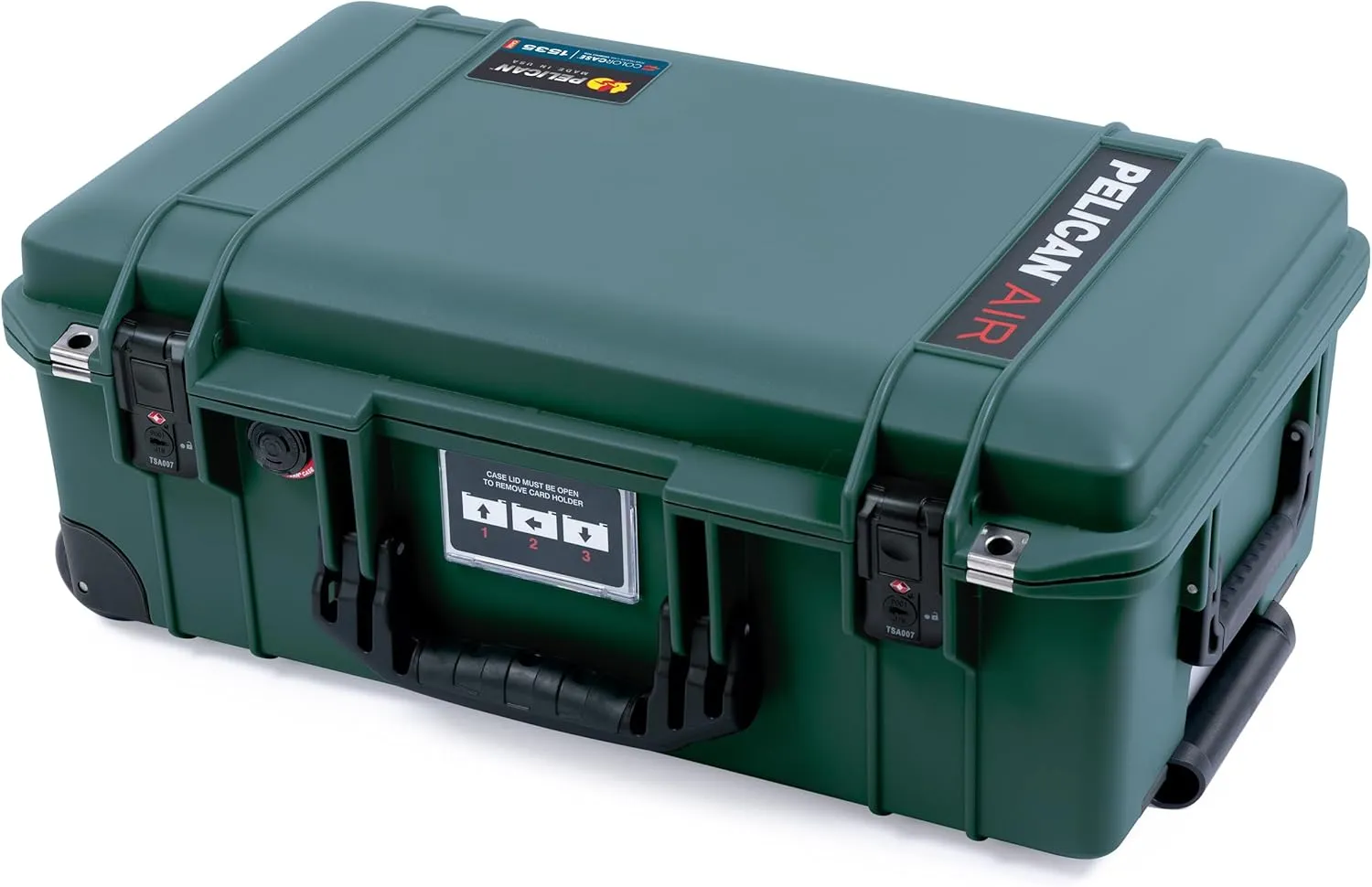 ColorCase Pelican Air 1535 Carry-on Case Trekking Green - Medium Size Waterproof Case with Mesh Lid Organizer Only - Black Handles, TSA Locking Latches & Trolley