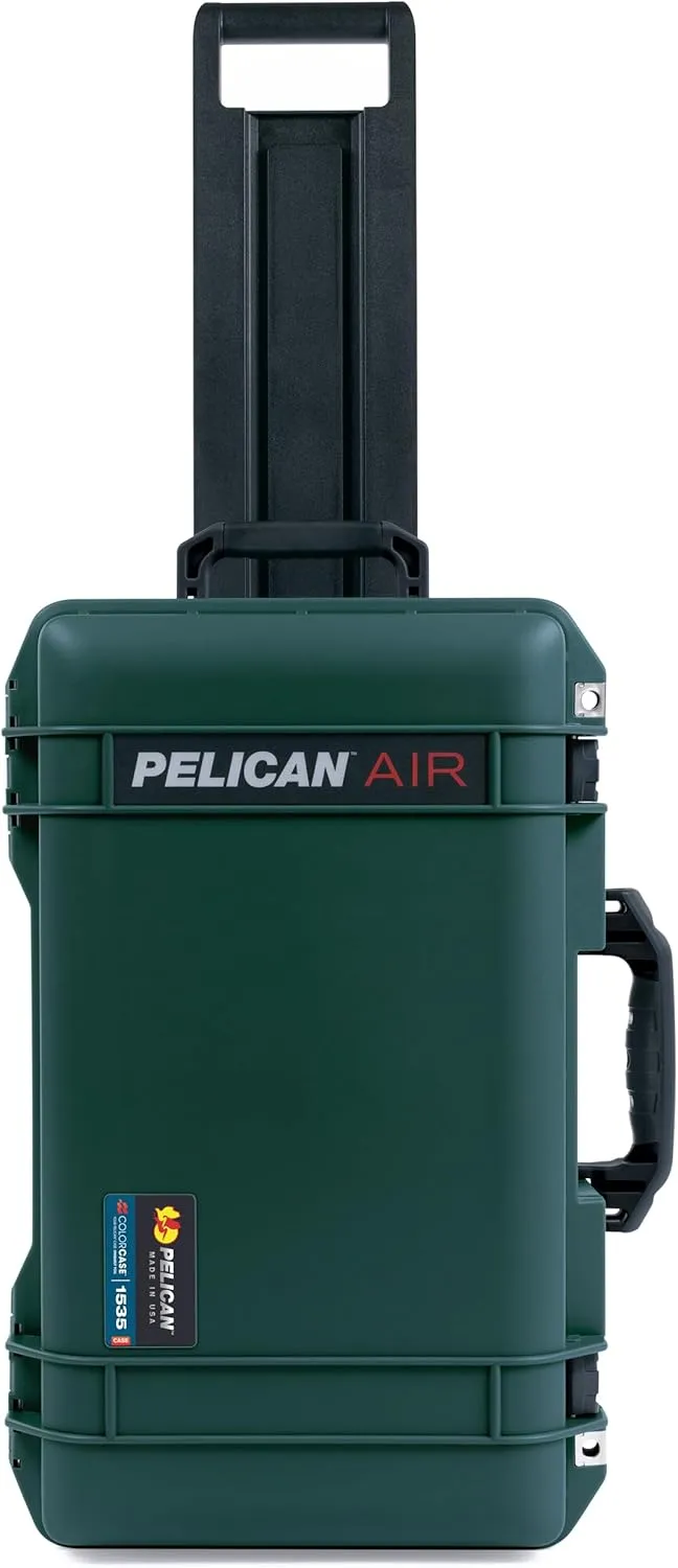 ColorCase Pelican Air 1535 Carry-on Case Trekking Green - Medium Size Waterproof Case with Mesh Lid Organizer Only - Black Handles, TSA Locking Latches & Trolley