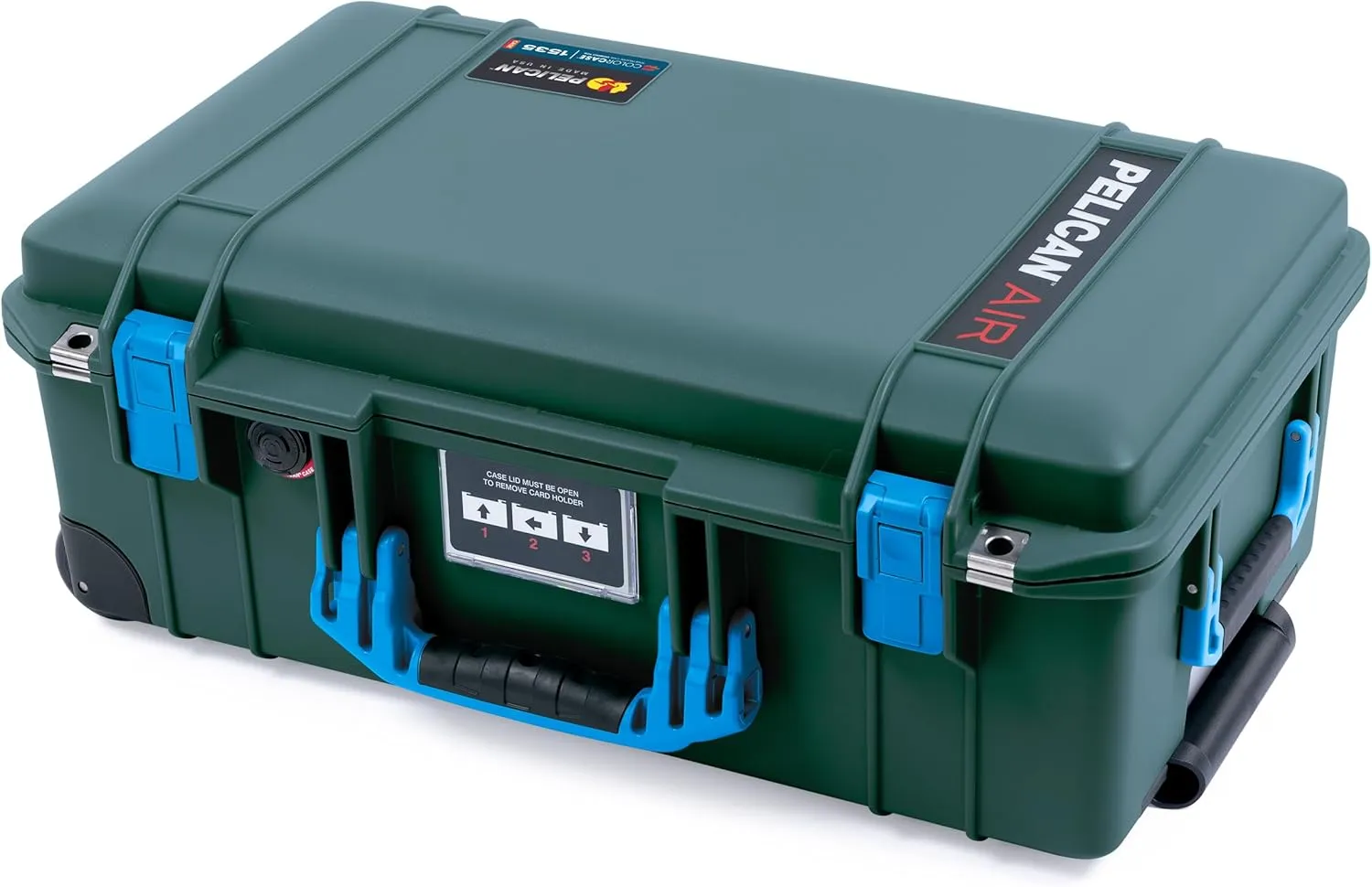 ColorCase Pelican Air 1535 Carry-on Case Trekking Green - Medium Size Waterproof Case with Pick & Pluck Foam & Mesh Lid Organizer - Blue Handles & Latches
