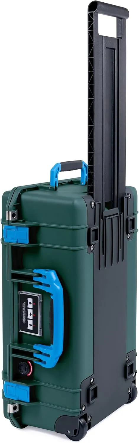 ColorCase Pelican Air 1535 Carry-on Case Trekking Green - Medium Size Waterproof Case with Pick & Pluck Foam & Mesh Lid Organizer - Blue Handles & Latches