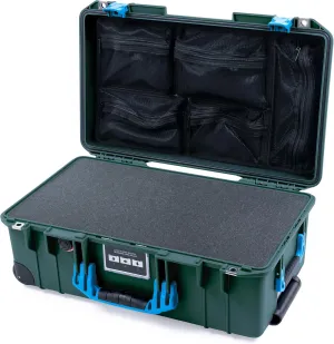 ColorCase Pelican Air 1535 Carry-on Case Trekking Green - Medium Size Waterproof Case with Pick & Pluck Foam & Mesh Lid Organizer - Blue Handles & Latches