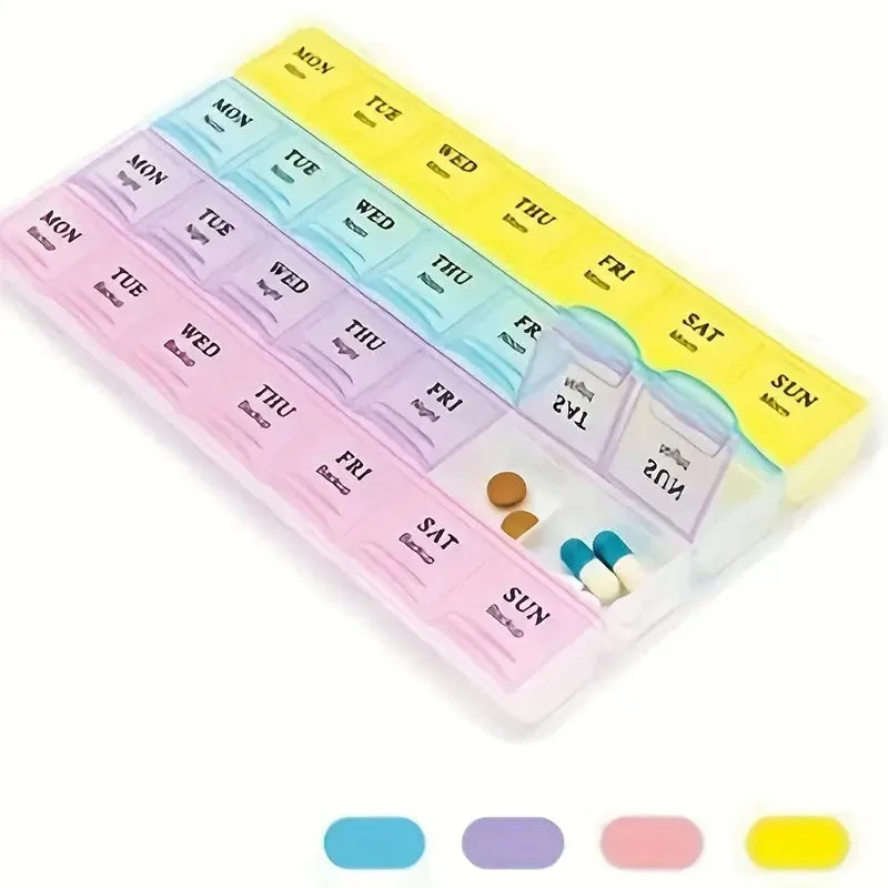 Colorful 28-Compartment Pill Organizer - Portable, Large Capacity Health Care Box