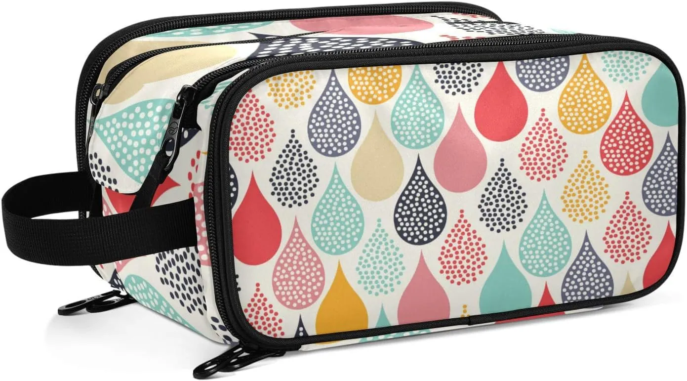 Colorful Hand Drawn Water Droplet Seamless Women's Portable Makeup Bag with Handle, Cosmetic Bag, Travel Cosmetic Bag Durable Toiletry Storage Organizer 11 x 7 x 5.7 inch