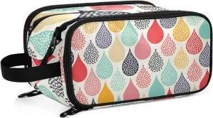 Colorful Hand Drawn Water Droplet Seamless Women's Portable Makeup Bag with Handle, Cosmetic Bag, Travel Cosmetic Bag Durable Toiletry Storage Organizer 11 x 7 x 5.7 inch