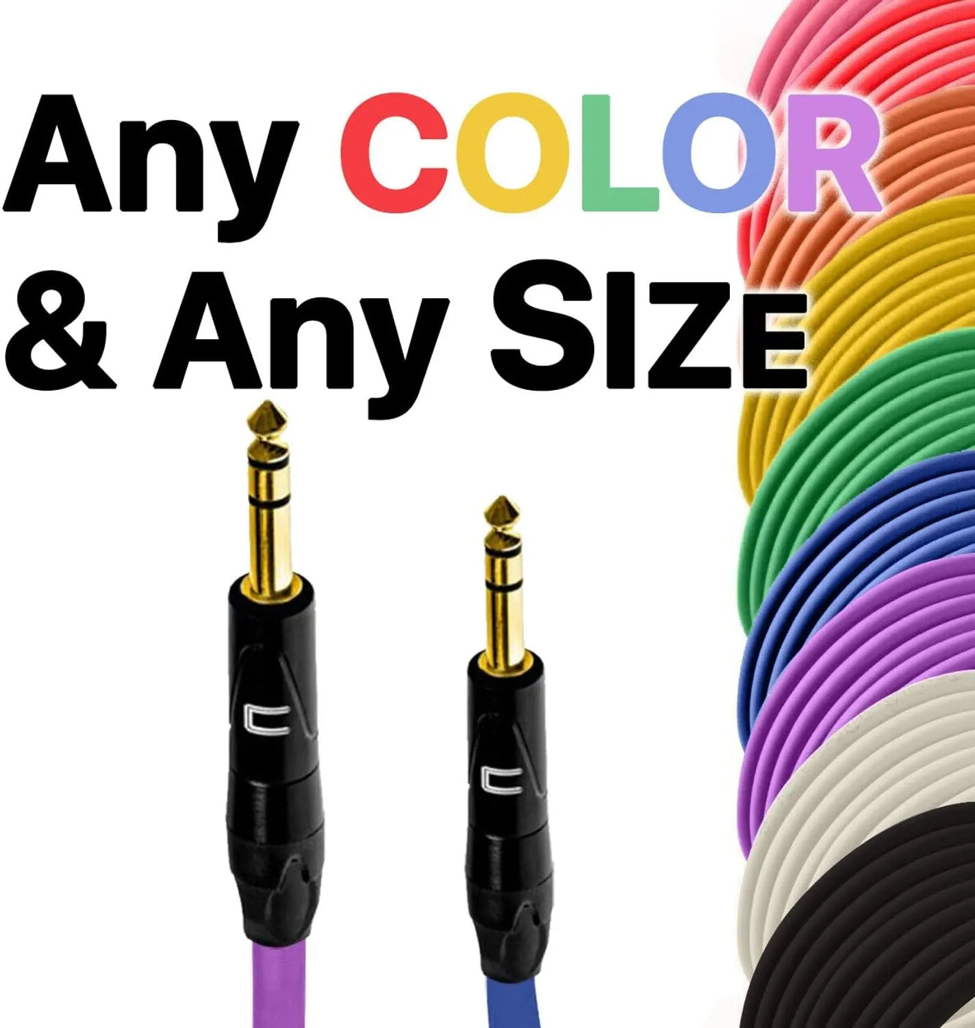 COLUBER CABLE 1/4 TRS Male to 1/4" TRS Male - 1 Feet - Red - 1/4 (6.35mm) Stereo Balanced Male to Male Connector for Powered Speakers, Audio Interface or Mixer for Live Performance & Recording