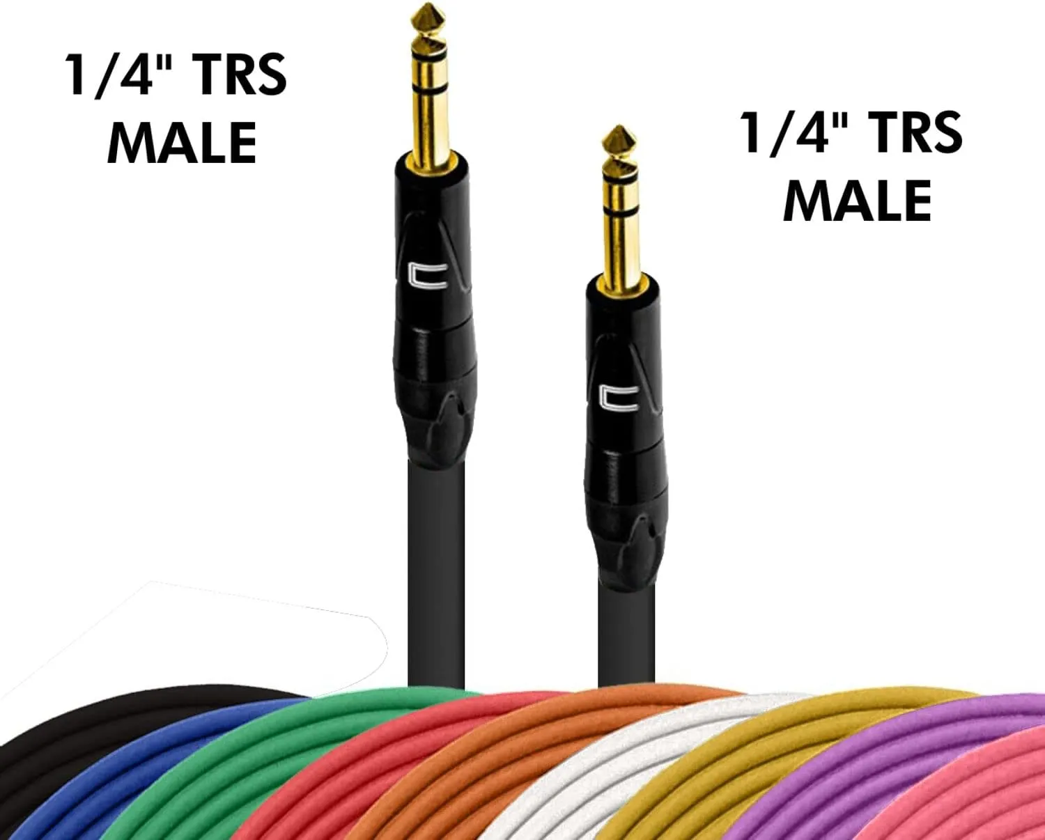COLUBER CABLE 1/4 TRS Male to 1/4" TRS Male - 1 Feet - Red - 1/4 (6.35mm) Stereo Balanced Male to Male Connector for Powered Speakers, Audio Interface or Mixer for Live Performance & Recording