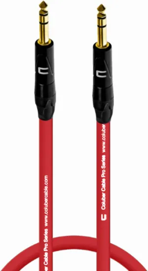 COLUBER CABLE 1/4 TRS Male to 1/4" TRS Male - 1 Feet - Red - 1/4 (6.35mm) Stereo Balanced Male to Male Connector for Powered Speakers, Audio Interface or Mixer for Live Performance & Recording