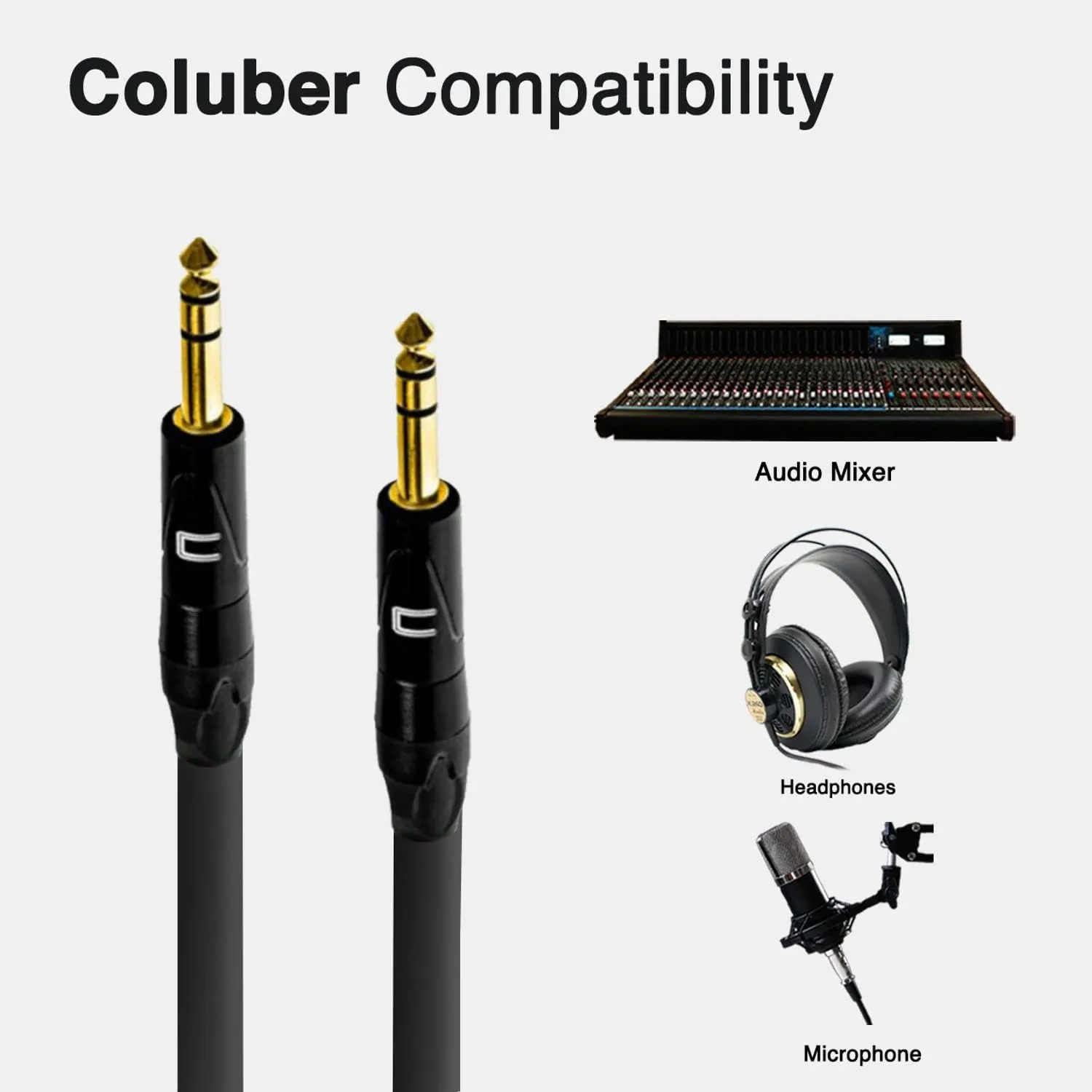 COLUBER CABLE 1/4 TRS Male to 1/4" TRS Male - 1 Feet - Red - 1/4 (6.35mm) Stereo Balanced Male to Male Connector for Powered Speakers, Audio Interface or Mixer for Live Performance & Recording