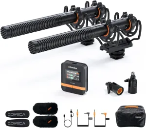 COMICA VM40 Dual-Channel Shotgun Microphone with 48kHz/32-bit Float Recording, Wireless Camera Microphone with 32G onboard Recording, External Directional Microphone Compatible with Canon, Nikon
