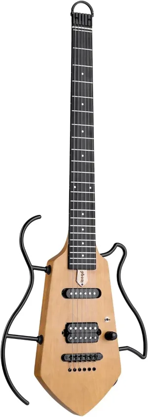 Compact Electric Guitar, Small Lightweight Headless Guitar for Travel and Practice, Portable Solid Body Easy Assemble Stands with Gig Bag, Natural