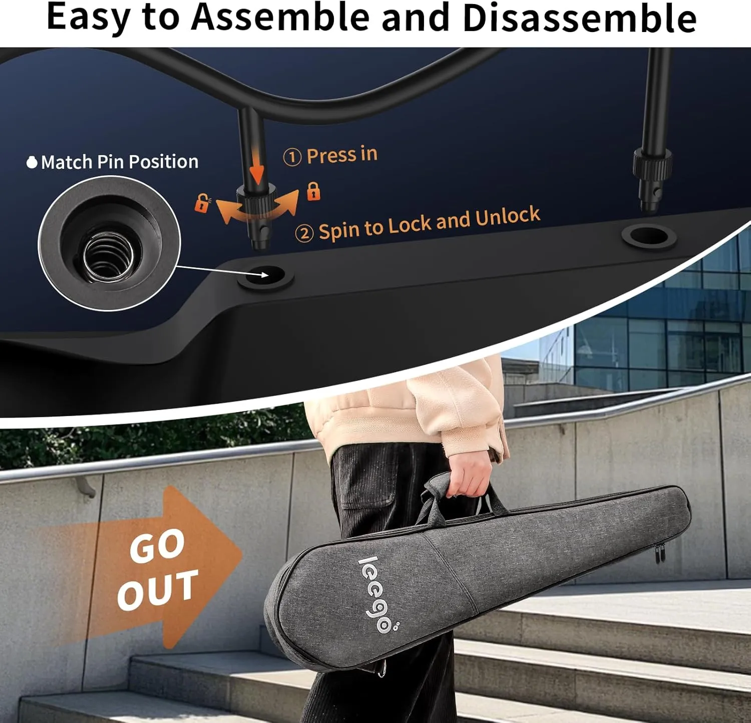 Compact Electric Guitar, Small Lightweight Headless Guitar for Travel and Practice, Portable Solid Body Easy Assemble Stands with Gig Bag, Sunburst
