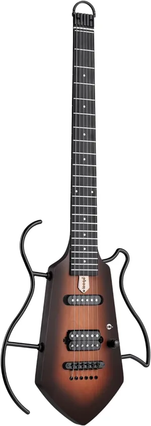 Compact Electric Guitar, Small Lightweight Headless Guitar for Travel and Practice, Portable Solid Body Easy Assemble Stands with Gig Bag, Sunburst