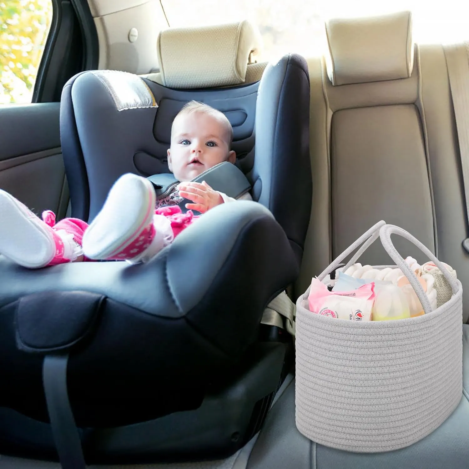 COMSE Baby Diaper Caddy Organizer, Car Caddy, Diaper Change Organizer, Gift Baskets Empty, Portable Tote Bag with Divider, Baby Shower Gifts Newborn Essentials Registry Must Have, Cool Gray