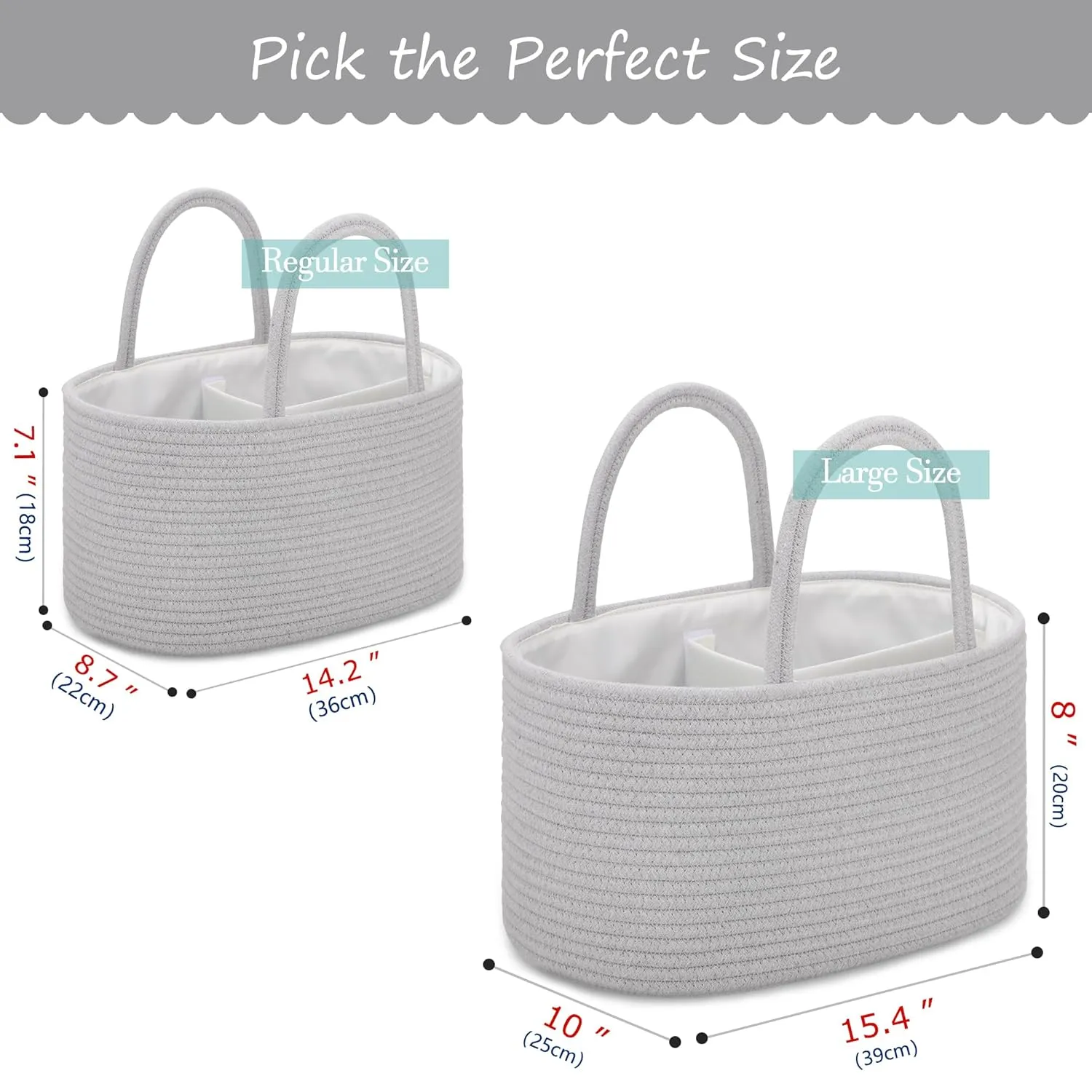 COMSE Baby Diaper Caddy Organizer, Car Caddy, Diaper Change Organizer, Gift Baskets Empty, Portable Tote Bag with Divider, Baby Shower Gifts Newborn Essentials Registry Must Have, Cool Gray