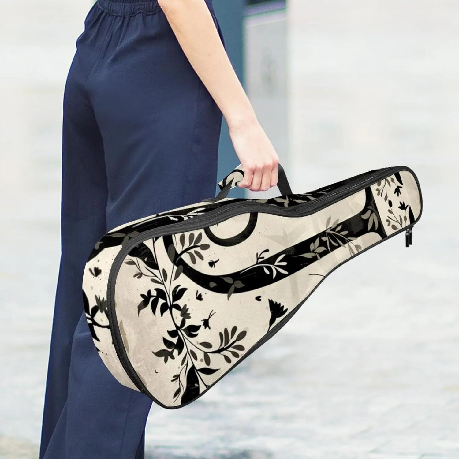 Concert Ukulele Case Letter J Surrounded by Wreath Aesthetic Pattern Soft Thick Padded Ukulele Backpack 10MM thick Sponge Padding