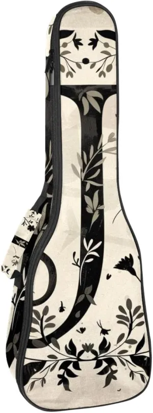 Concert Ukulele Case Letter J Surrounded by Wreath Aesthetic Pattern Soft Thick Padded Ukulele Backpack 10MM thick Sponge Padding