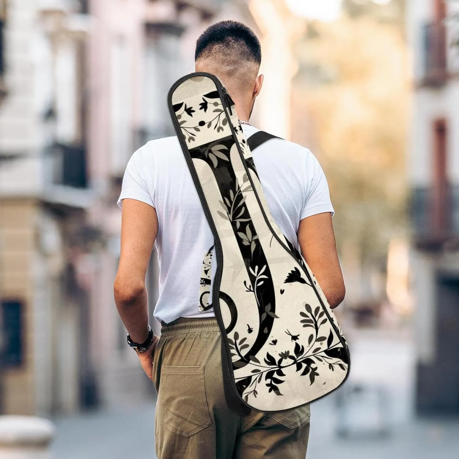 Concert Ukulele Case Letter J Surrounded by Wreath Aesthetic Pattern Soft Thick Padded Ukulele Backpack 10MM thick Sponge Padding