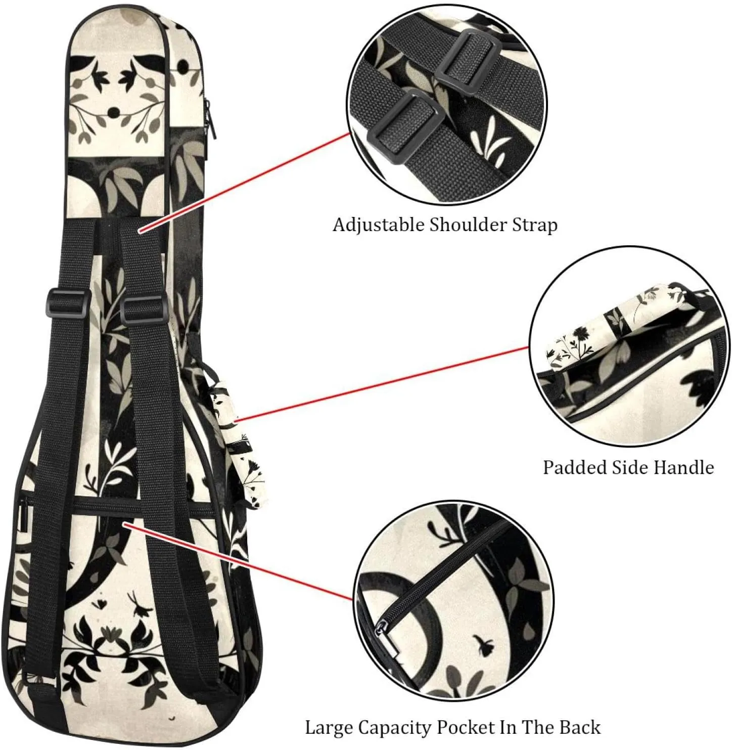 Concert Ukulele Case Letter J Surrounded by Wreath Aesthetic Pattern Soft Thick Padded Ukulele Backpack 10MM thick Sponge Padding