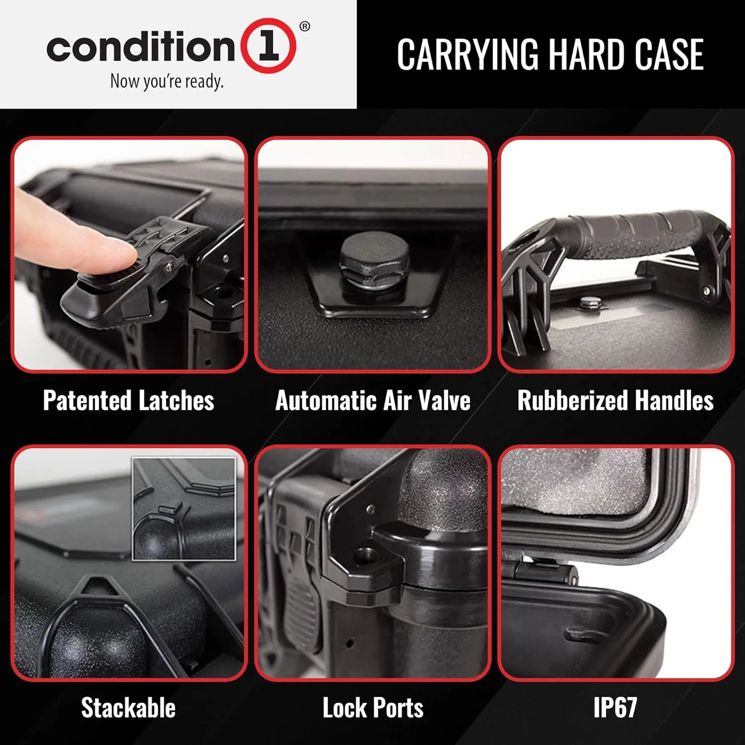 Condition 1 14" Medium Waterproof Hard Travel Case with Foam Heavy-Duty Protective Portable Storage Box, Camera, Tool, Handgun, Made in USA, 075, 13.5"x11.5"x6"
