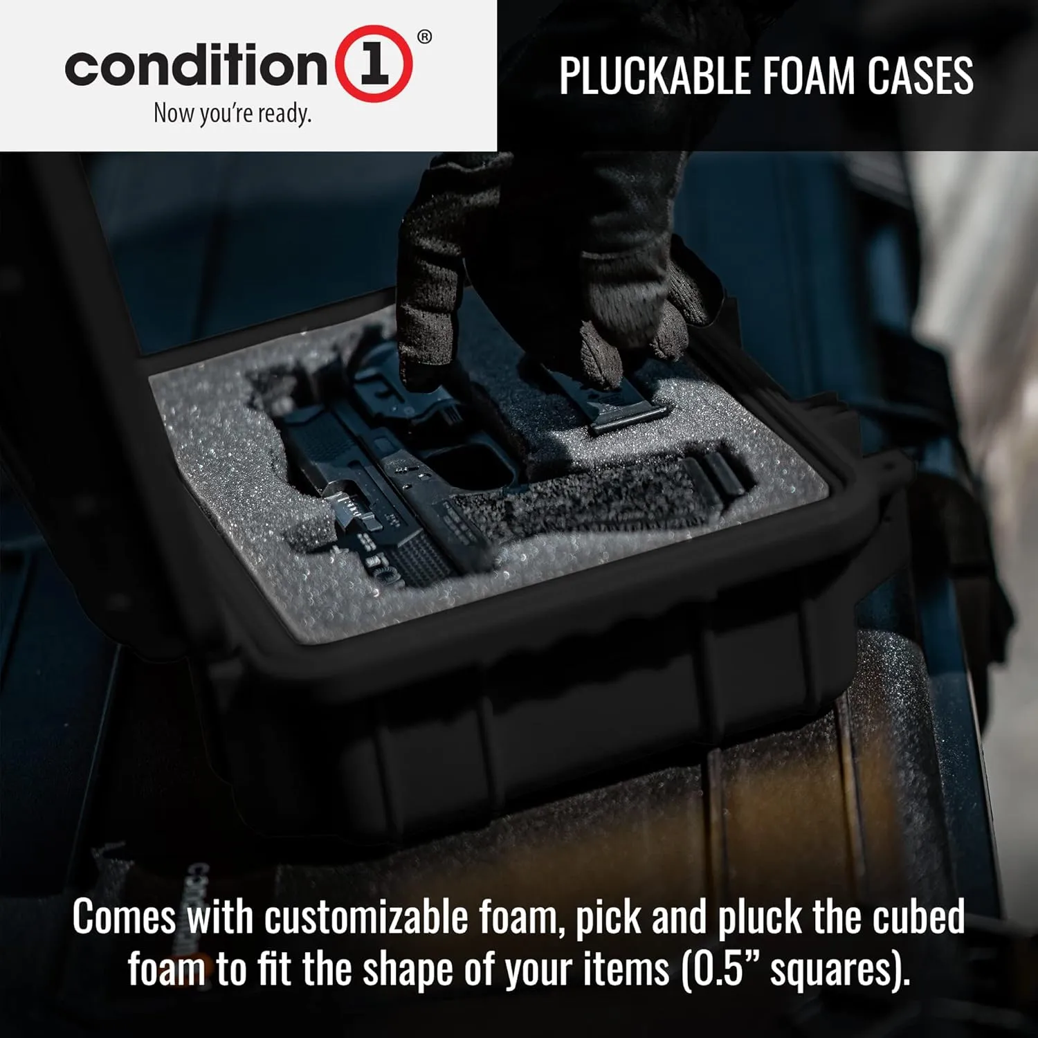 Condition 1 14" Medium Waterproof Hard Travel Case with Foam Heavy-Duty Protective Portable Storage Box, Camera, Tool, Handgun, Made in USA, 075, 13.5"x11.5"x6"
