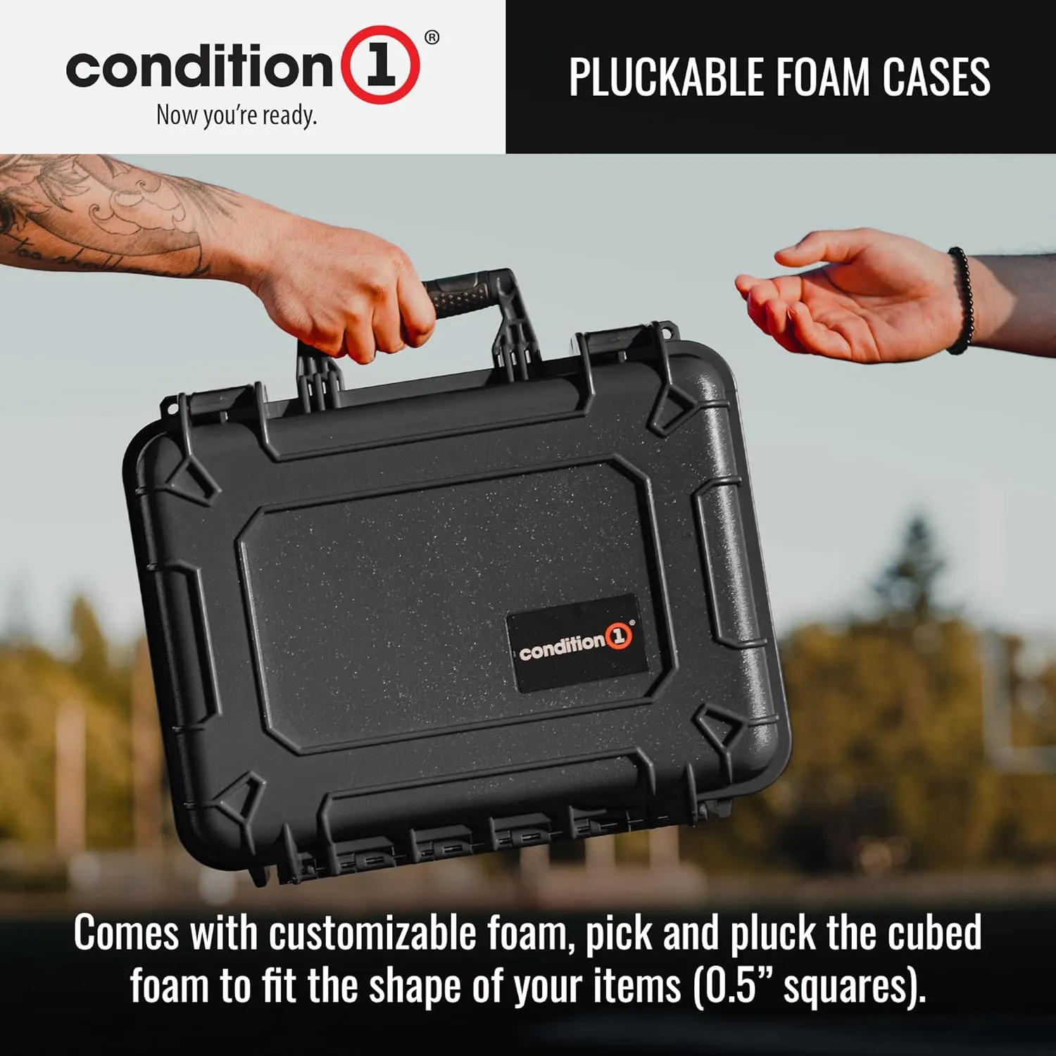 Condition 1 16" Medium Hard Case Lockable Storage Box, Waterproof Travel Plastic Case, Protective Luggage for Camera, Tactical Gear IP67, Made in USA, 179, 16"x13"x6.86"