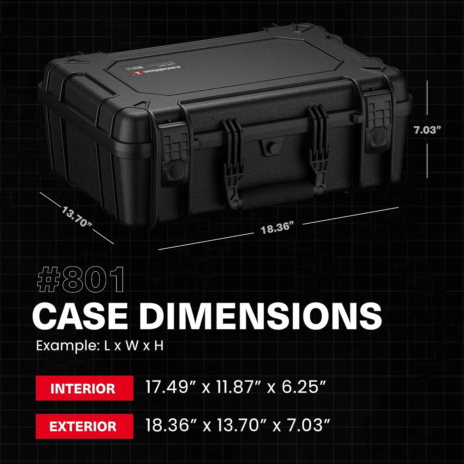 Condition 1 18" Medium Waterproof Hard Case with Foam, Model 801, Portable Protective Storage Box for Travel, Tactical Gear, Made in USA,18.36"x13.70"x 7.03" Tan