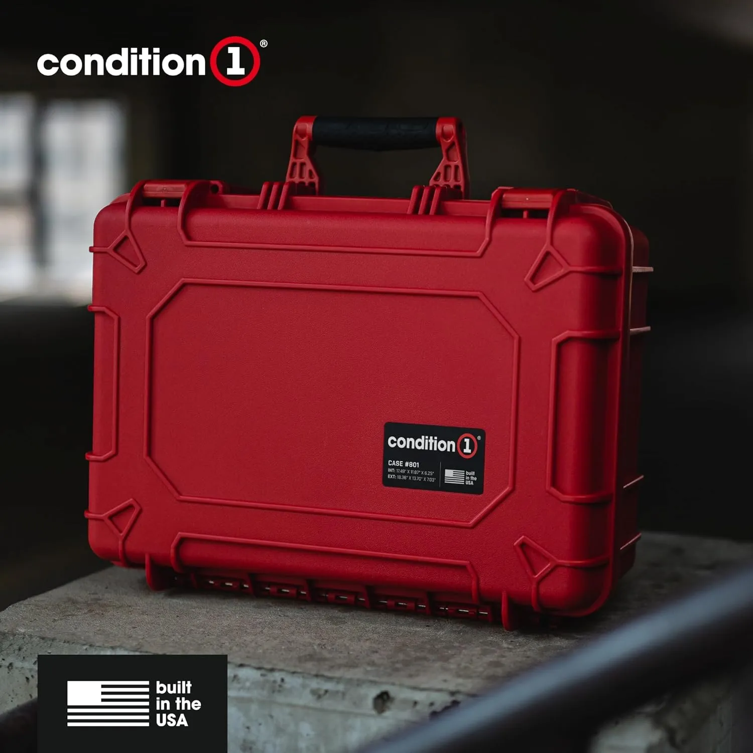 Condition 1 18" Medium Waterproof Hard Case with Foam, Model 801, Portable Protective Storage Box for Travel, Tactical Gear, Made in USA,18.36"x13.70"x 7.03" Tan