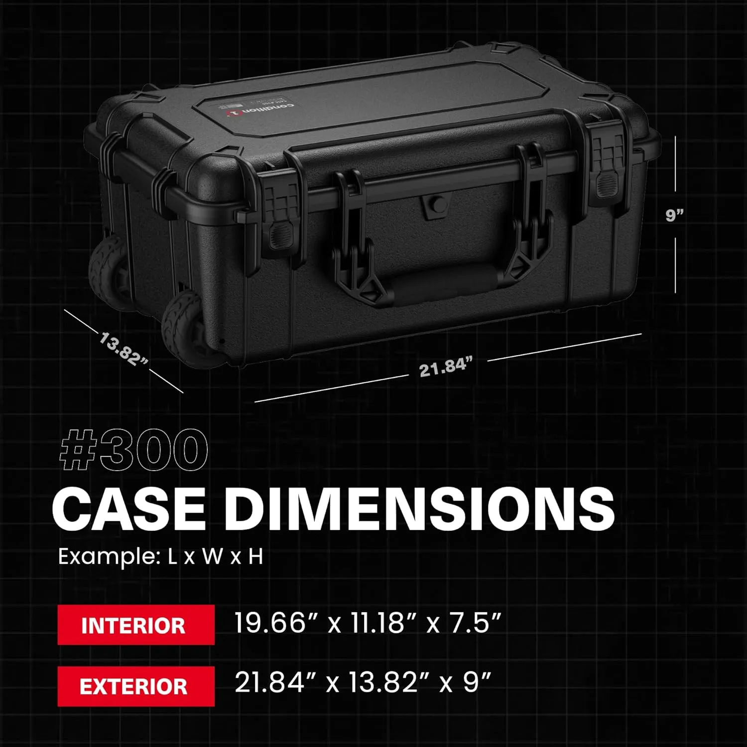 Condition 1 22" Large Rolling Lockable Hard Storage Case with Foam, Model 300, Waterproof Protective Box for Camera, Tactical, Scientific Gear, Made in USA, 21.84"x13.82"x9", Blue