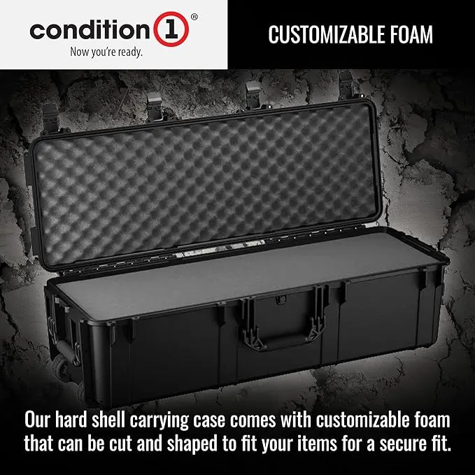 Condition 1 45" Long Hard Shell Carrying Case with Wheels, Waterproof, Protective, Storage for Music Equipment, Camera, Travel Case, Made in USA, 2191, 44.52"x16.30"x12.90" Black