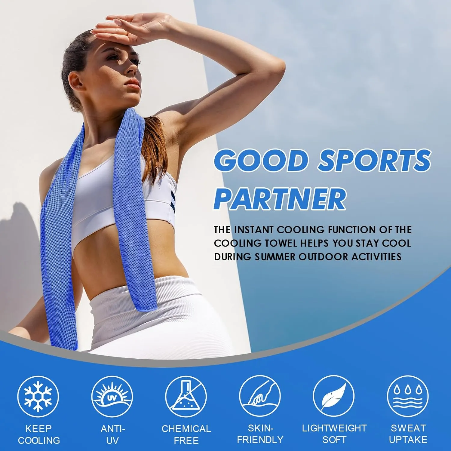 Cooling Towels for Neck and Face - 8 Pack 47x12 Inch Ice Cold Microfiber Towels, Soft & Breathable Cooling Towel for Hot Weather, Sports, Yoga, Workout, Running, Golf, Camping