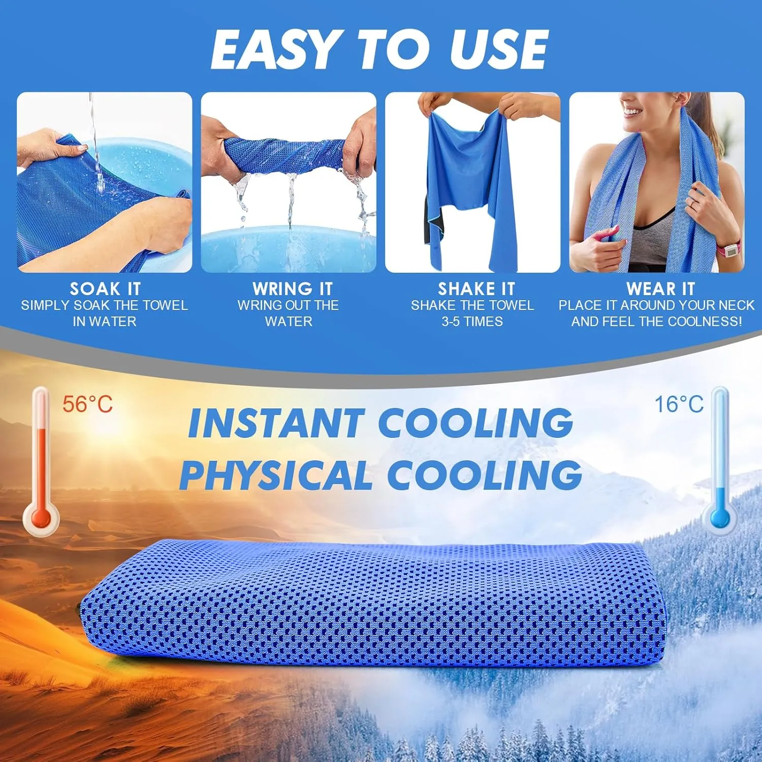Cooling Towels for Neck and Face - 8 Pack 47x12 Inch Ice Cold Microfiber Towels, Soft & Breathable Cooling Towel for Hot Weather, Sports, Yoga, Workout, Running, Golf, Camping