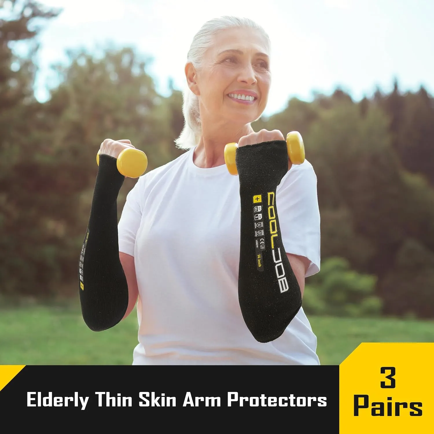 COOLJOB 3 Pairs 14/18in A4 Cut Resistant Sleeves with Thumb Hole, UV Sun Protection Arm Sleeves for Thin Skin Farmer Gardener