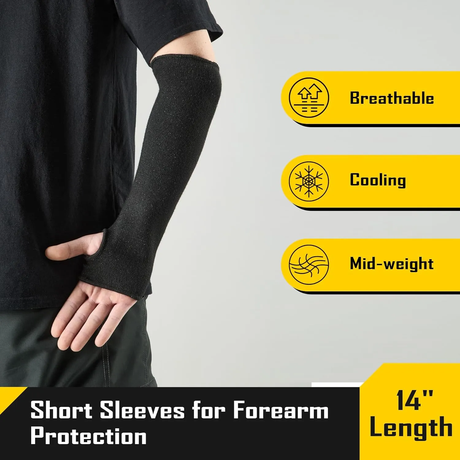 COOLJOB 3 Pairs 14/18in A4 Cut Resistant Sleeves with Thumb Hole, UV Sun Protection Arm Sleeves for Thin Skin Farmer Gardener