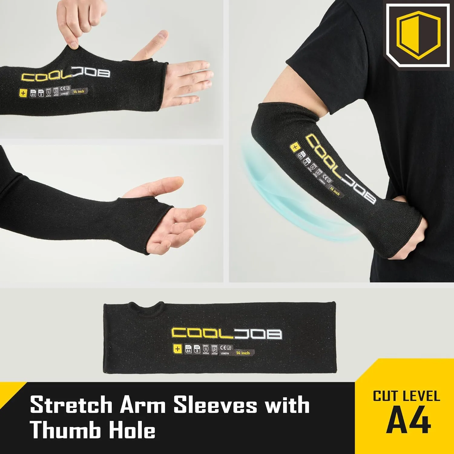 COOLJOB 3 Pairs 14/18in A4 Cut Resistant Sleeves with Thumb Hole, UV Sun Protection Arm Sleeves for Thin Skin Farmer Gardener