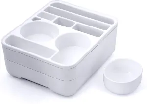 Copco Couch Caddy Organizer with Removable Snack Cup - Versatile Storage Solution for Remotes, Glasses, Snacks, and More, White