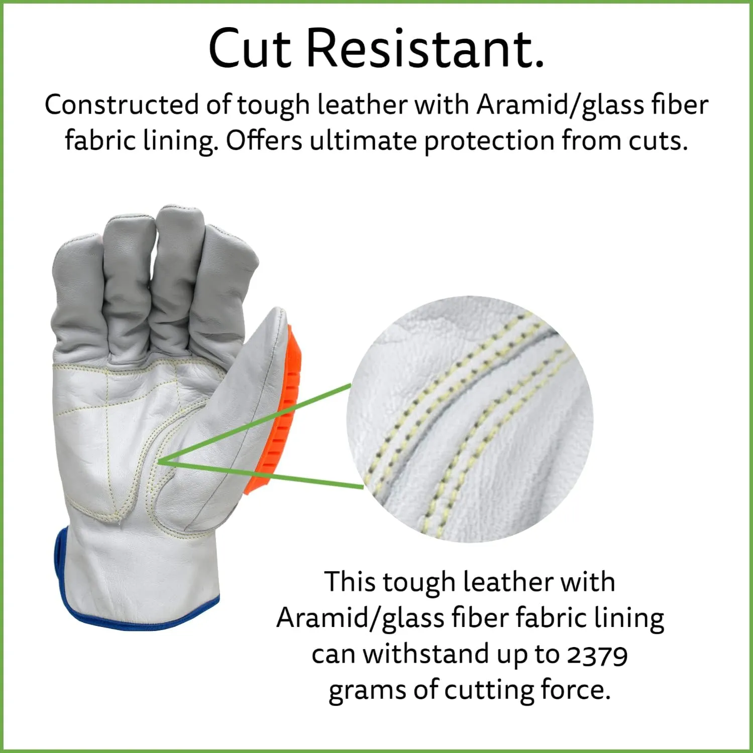 Cordova 8535 OGRE-GT Premium Grain Goatskin Gloves,Aramid/GlassFabric Lined,Padded Palm,Orange TPR Protector,ANSI Cut Level4