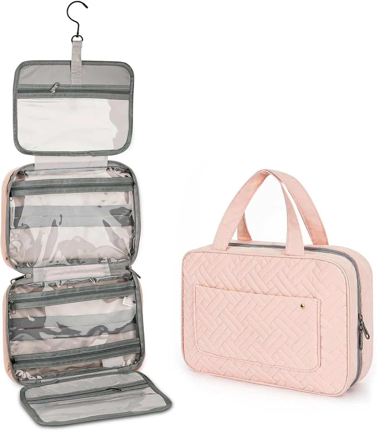 Cosmetic Bag Organizer for Travel, 4 in 1 Makeup Bag, Toiletry Bag, 4 Sections Wet & Dry Separated Travel Organizer Bag, Toiletries Accessories(Pink)
