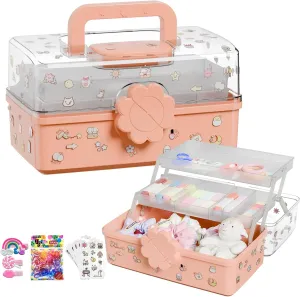 Covetree Three-Layer Multipurpose Storage Box with Handle – Ideal for Hair Accessories, Sewing Supplies, Art Supplies, Medicine, and Tools Organizer for Kids (Transparent)