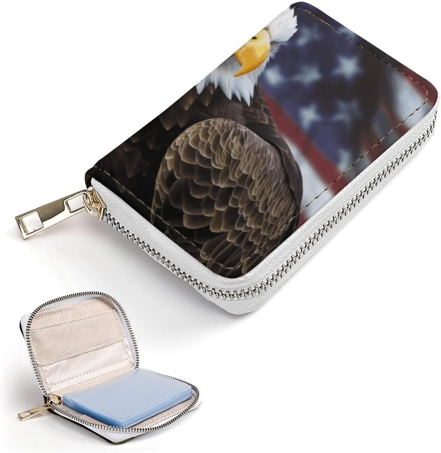 Credit Card Wallet,American Bald Eagle Card Cases Holder Credit Card Holder Wallet with Card Slots Coin Cash Zipper Purse Case Wallet