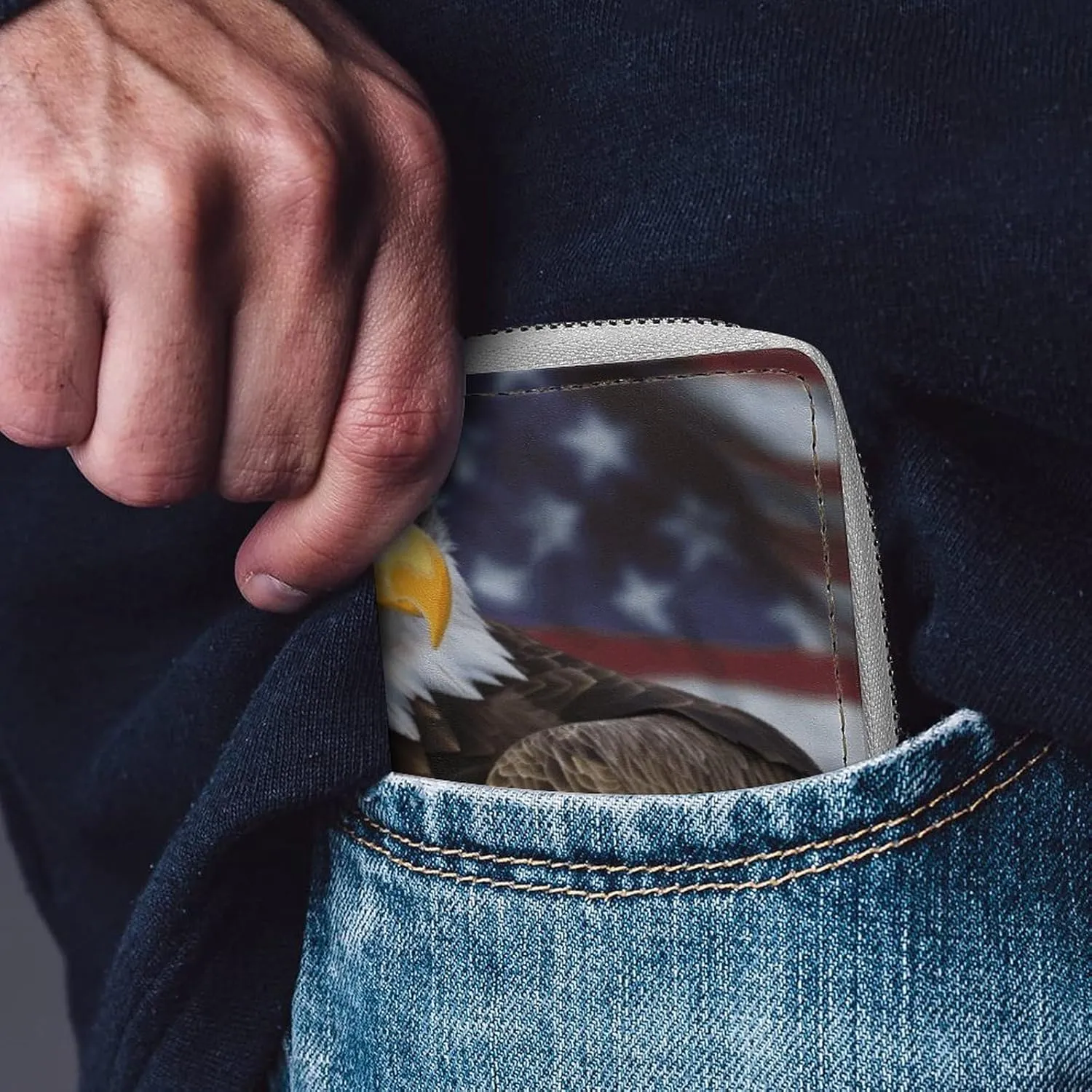 Credit Card Wallet,American Bald Eagle Card Cases Holder Credit Card Holder Wallet with Card Slots Coin Cash Zipper Purse Case Wallet