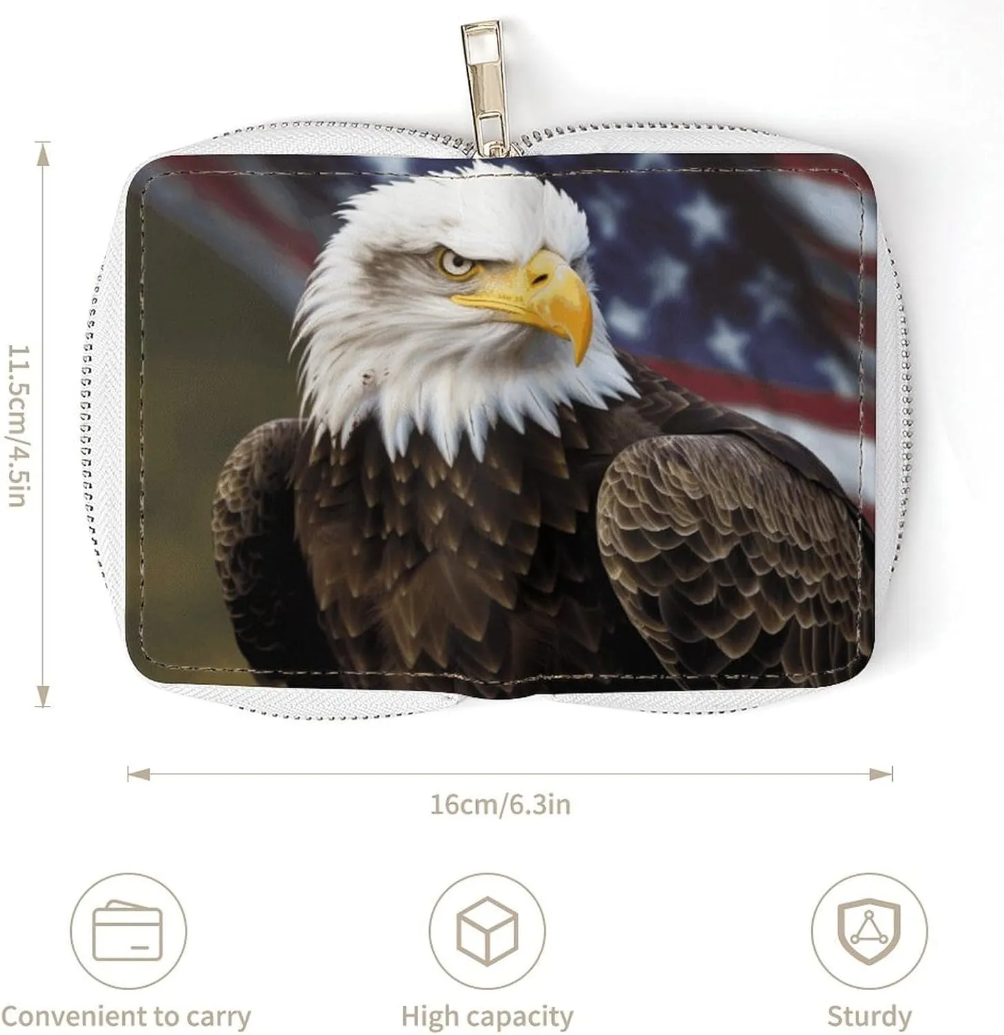 Credit Card Wallet,American Bald Eagle Card Cases Holder Credit Card Holder Wallet with Card Slots Coin Cash Zipper Purse Case Wallet