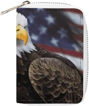 Credit Card Wallet,American Bald Eagle Card Cases Holder Credit Card Holder Wallet with Card Slots Coin Cash Zipper Purse Case Wallet