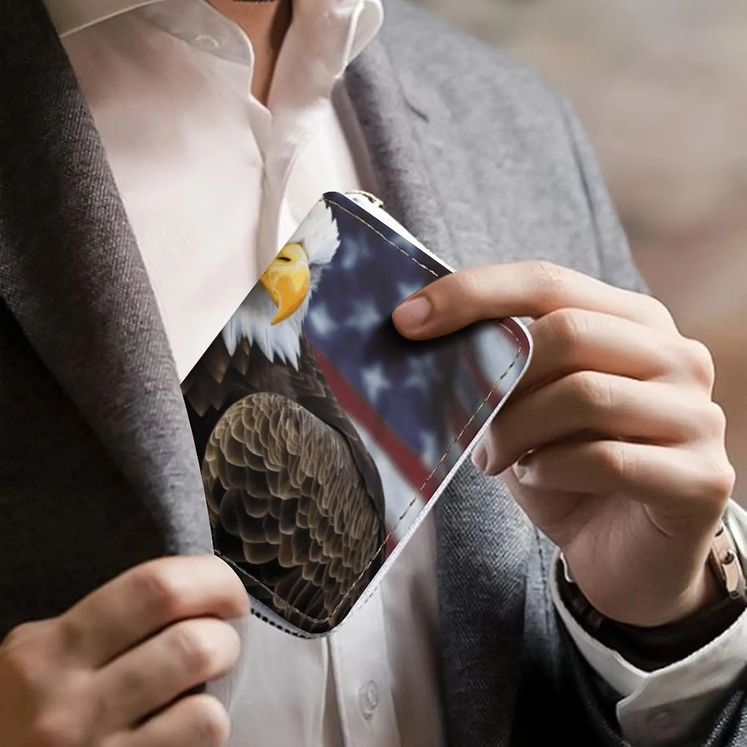 Credit Card Wallet,American Bald Eagle Card Cases Holder Credit Card Holder Wallet with Card Slots Coin Cash Zipper Purse Case Wallet