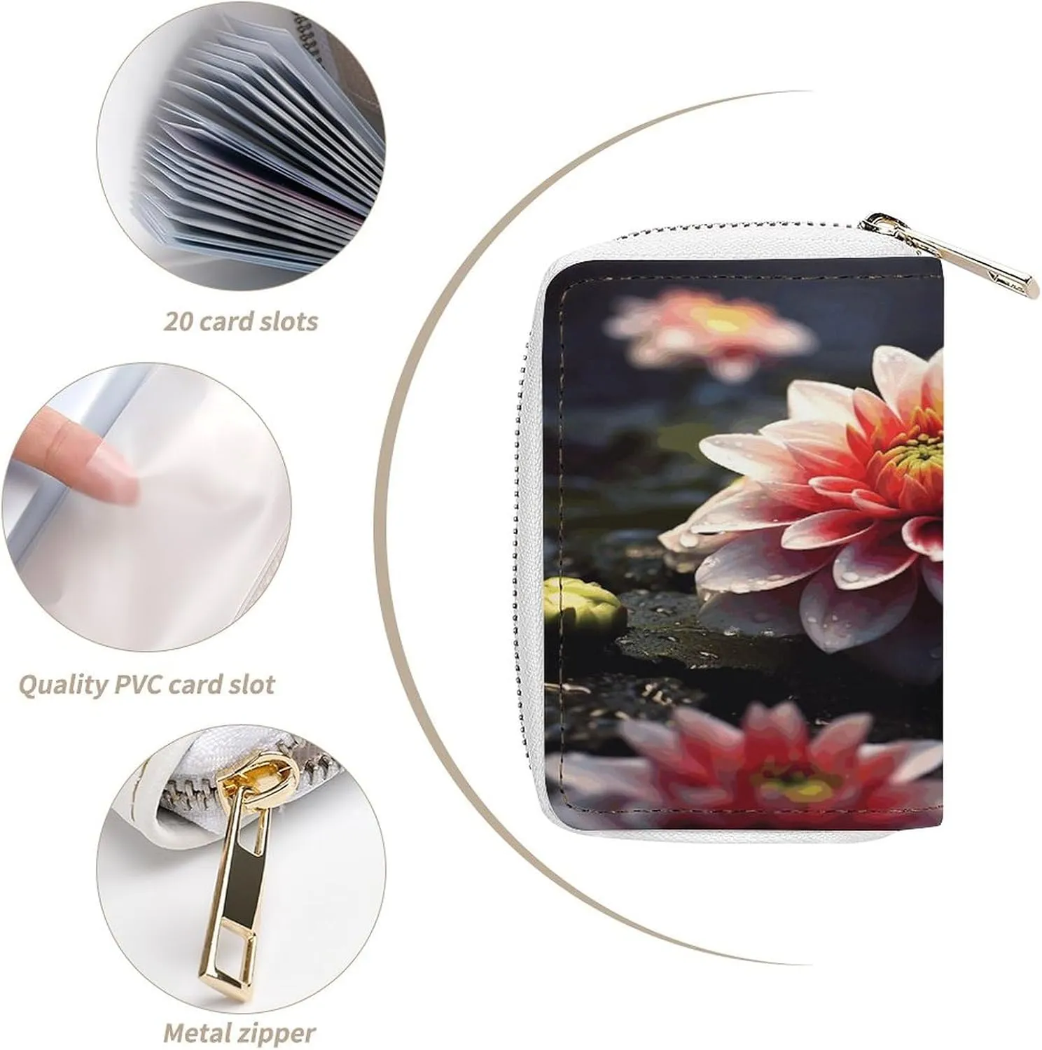 Credit Card Wallet,Flower Card Cases Holder Credit Card Holder Wallet with Card Slots Coin Cash Zipper Purse Case Wallet